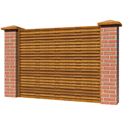 Забор жалюзи ЭКО-Z Орех Миланский 3D Принтек односторонний на кирпичных столбах Забор жалюзи ЭКО-Z Орех Миланский 3D Принтек односторонний на кирпичных столбах