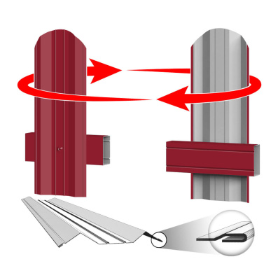 Штакетник металлический ЭКО М-образный 95мм RAL3003 Рубин фото крепления Штакетник металлический ЭКО М-образный 95мм RAL3003 Рубин фото крепления