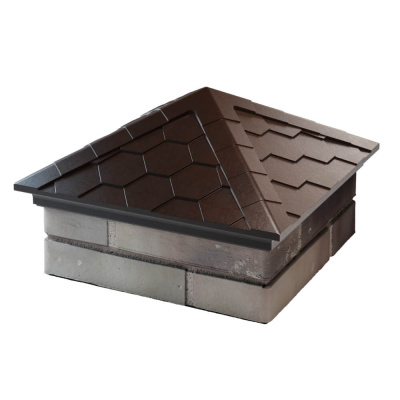 Колпак на столб забора EVEREST Коричневый 1,5х1,5 кирпича Черепица размер под посадку 390х390мм фото 2 Колпак на столб забора EVEREST Коричневый 1,5х1,5 кирпича Черепица размер под посадку 390х390мм фото 2