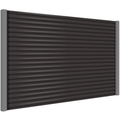 Секция забора жалюзи из ламелей еврожалюзи RAL8019 Темный Шоколад с металлическими столбами