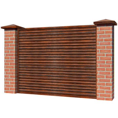 Забор жалюзи ЭКО-Z Темный Дуб 3D Принтек двусторонний на кирпичных столбах Забор жалюзи ЭКО-Z Темный Дуб 3D Принтек двусторонний на кирпичных столбах