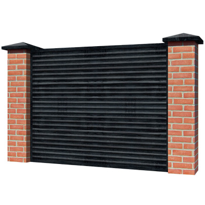 Забор жалюзи ЭКО-Z Черное Дерево 3D Принтек двусторонний на кирпичных столбах Забор жалюзи ЭКО-Z Черное Дерево 3D Принтек двусторонний на кирпичных столбах
