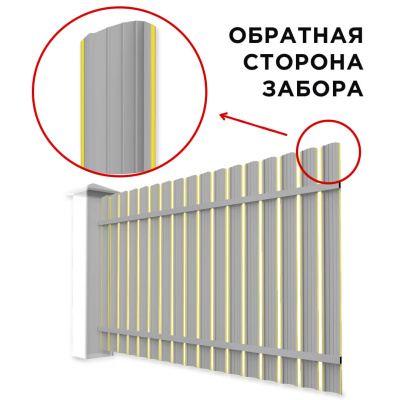 Забор штакетник Полукруглый RAL 1018 Желтый односторонний сзади Забор штакетник Полукруглый RAL 1018 Желтый односторонний сзади