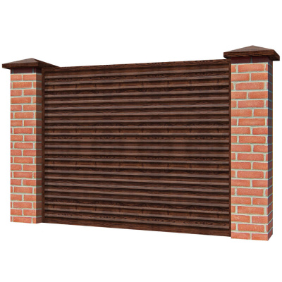 Забор жалюзи ЭКО-Z Темный Каштан 3D Принтек односторонний на кирпичных столбах Забор жалюзи ЭКО-Z Темный Каштан 3D Принтек односторонний на кирпичных столбах