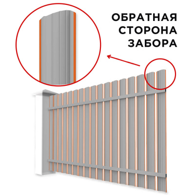 Забор штакетник Полукруглый RAL 2004 Апельсин односторонний сзади Забор штакетник Полукруглый RAL 2004 Апельсин односторонний сзади