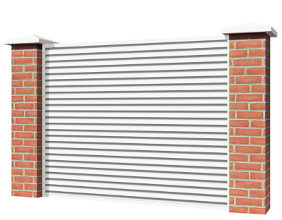 Секция забора жалюзи из ламелей Жалюзи ЭКО-Z RAL9003/9003 Белый 2-х сторонняя с кирпичными столбами