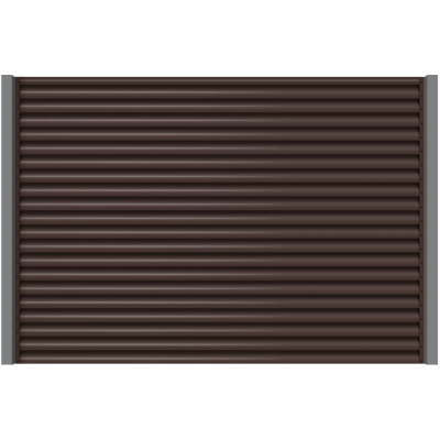 Секция забора жалюзи из ламелей еврожалюзи RAL8017 Коричневый Шоколад коричневая полиэфирная эмаль с металлическими столбами анфас