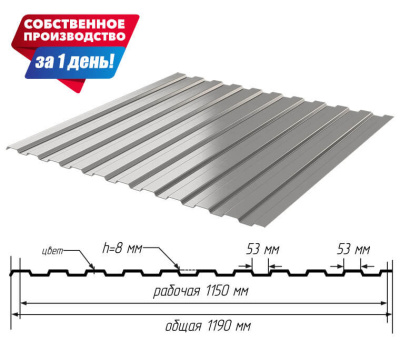 Профнастил (профлист) С-8 Оцинкованный 0.50мм ГОСТ с размерами Профнастил (профлист) С-8 Оцинкованный 0.50мм ГОСТ с размерами